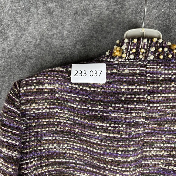 LANE BRYANT Blazer Womens 18 Purple Long Sleeve‎ Striped Embellished Open Front - Picture 14 of 14